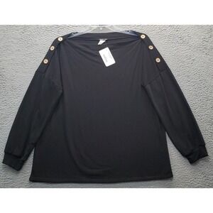 Heimish USA Sweater‎ Womens Large Black Stretch Shoulder Button Long Sleeve